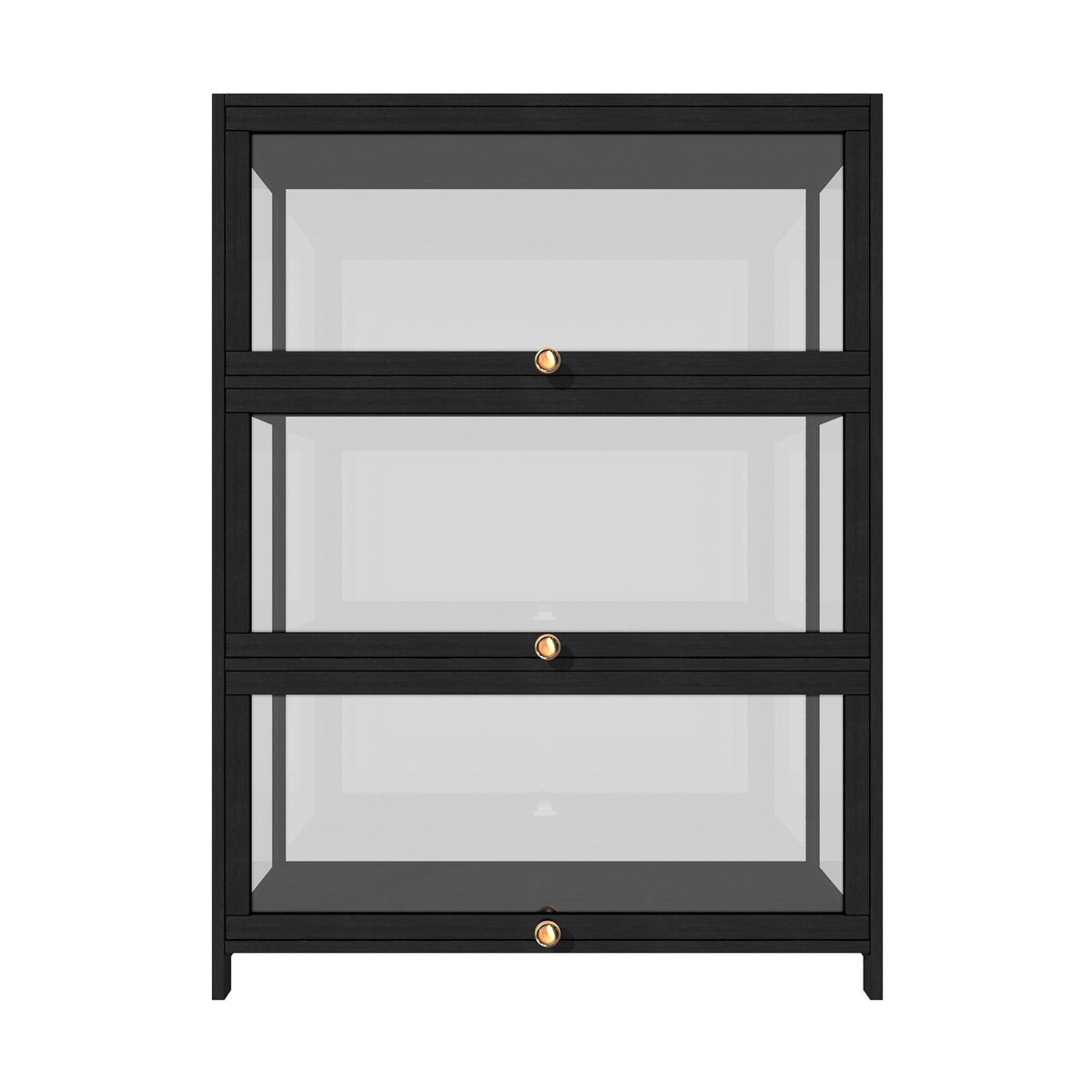 Oikiture Display Cabinet Storage 3-Tier Shelves Clear Bookcase Stand Rack Black