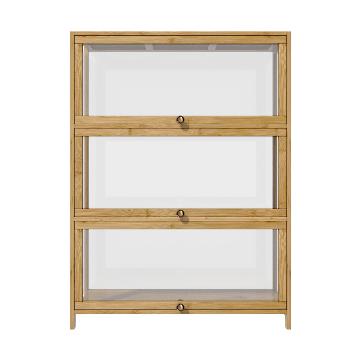 Oikiture Display Cabinet Storage 3-Tier Shelves Clear Bookcase Stand Rack Oak
