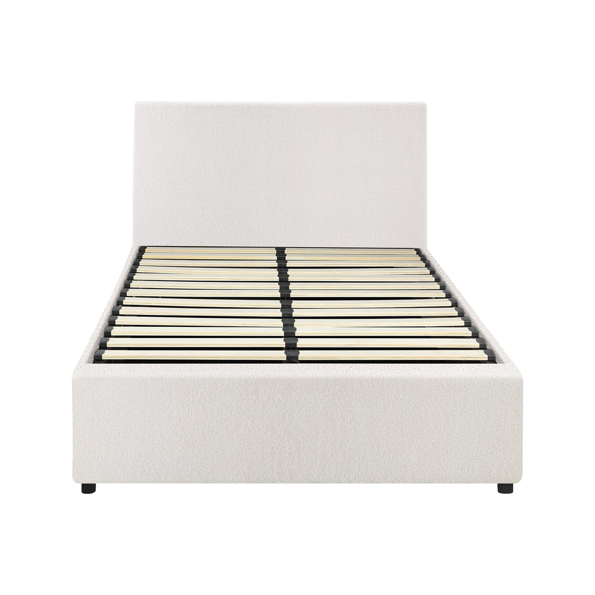 Oikiture Bed Frame Single Size Gas Lift Base With Storage White Boucle