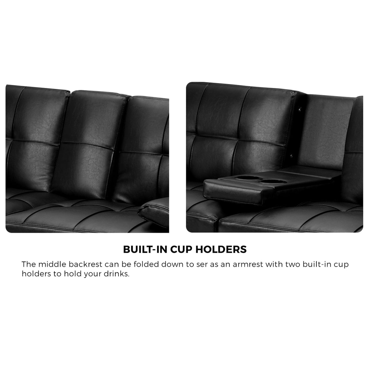 Oikiture Sofa Bed Lounge 3 Seater Futon Couch Recliner Cup Holder Sofabed Seat
