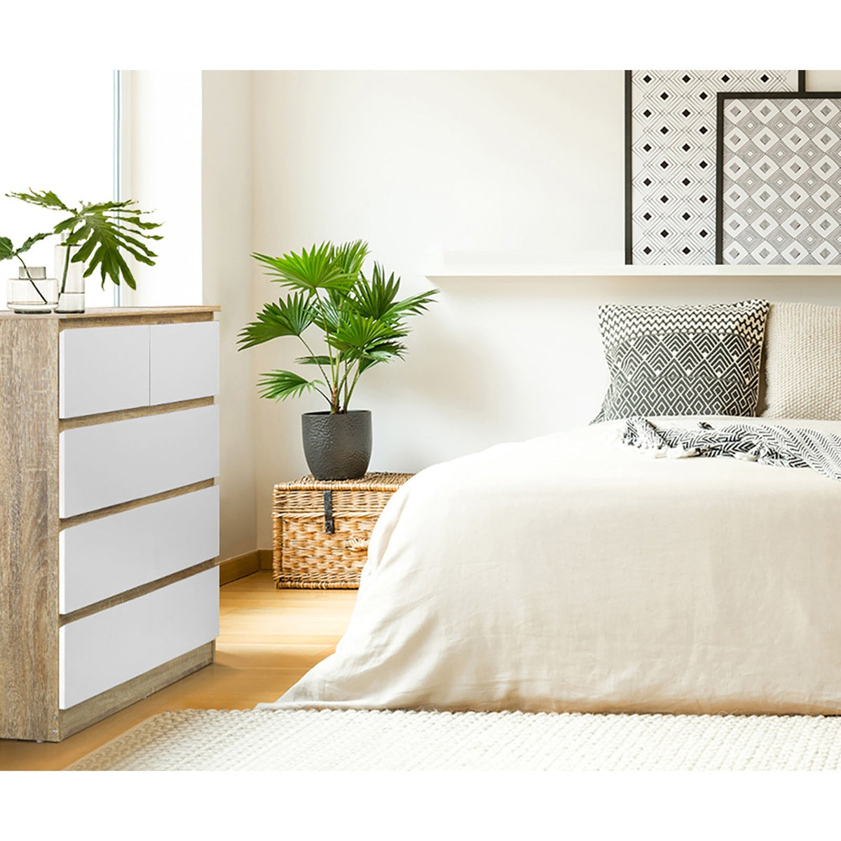 Oikiture Chest of Drawers Tallboy Dresser Table Storage Cabinet Wooden White