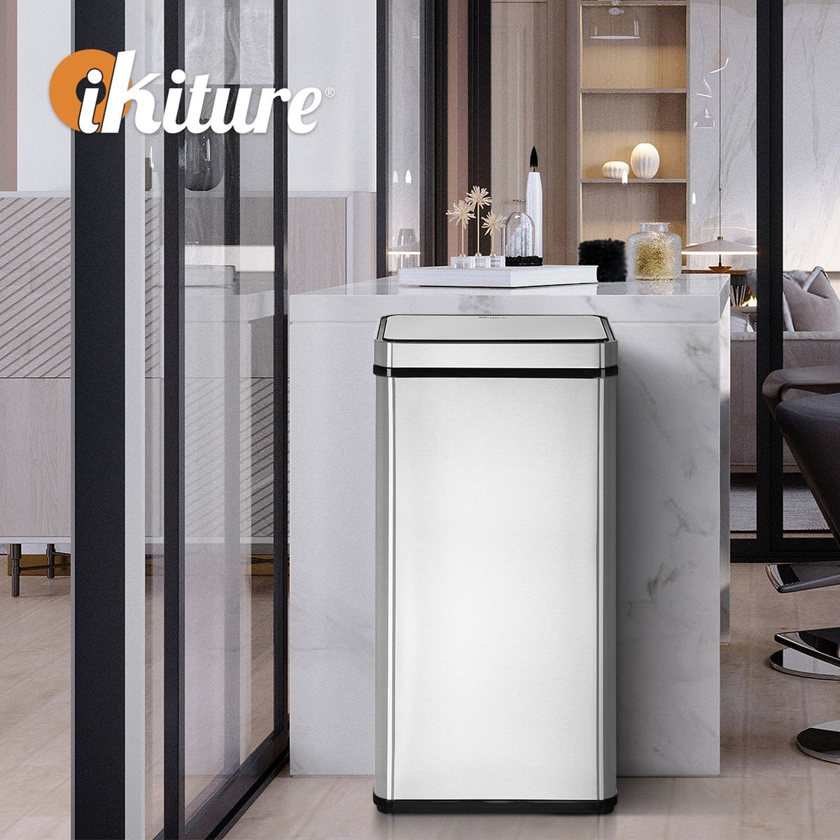Oikiture 75L Motion Sensor Bin Automatic Rubbish Trash Can Kitchen Silver