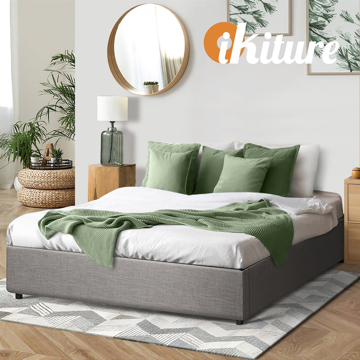 Oikiture Bed Frame Queen Double King Single Gas Lift Base With Storage Platform