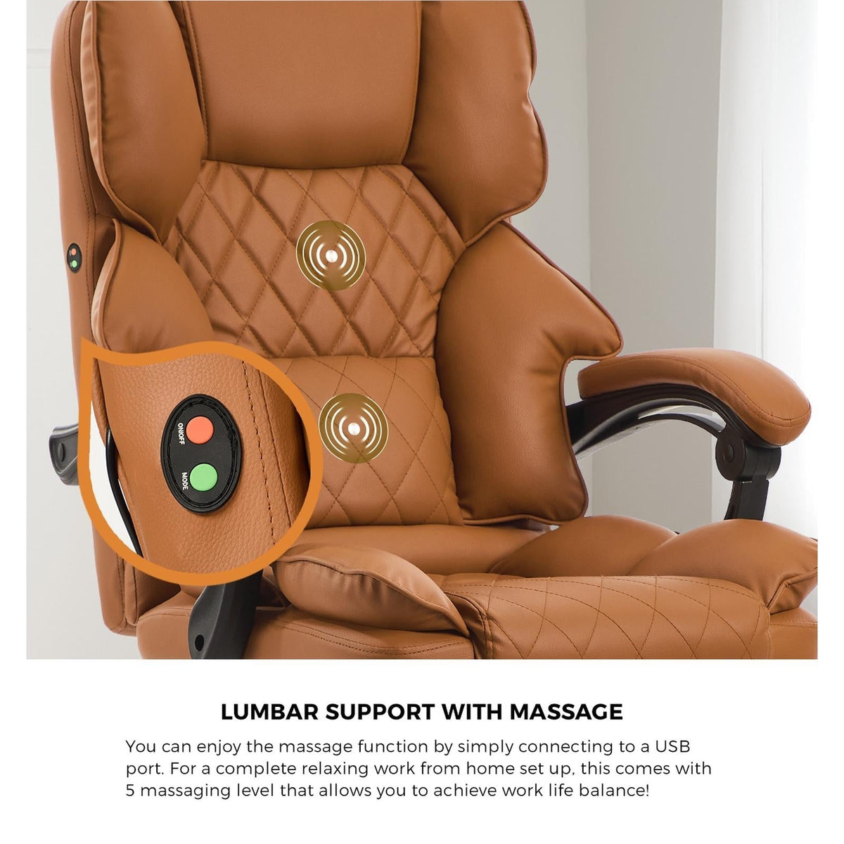 Oikiture Massage Office Chair Premium PU Leather Computer Gaming Seat Brown