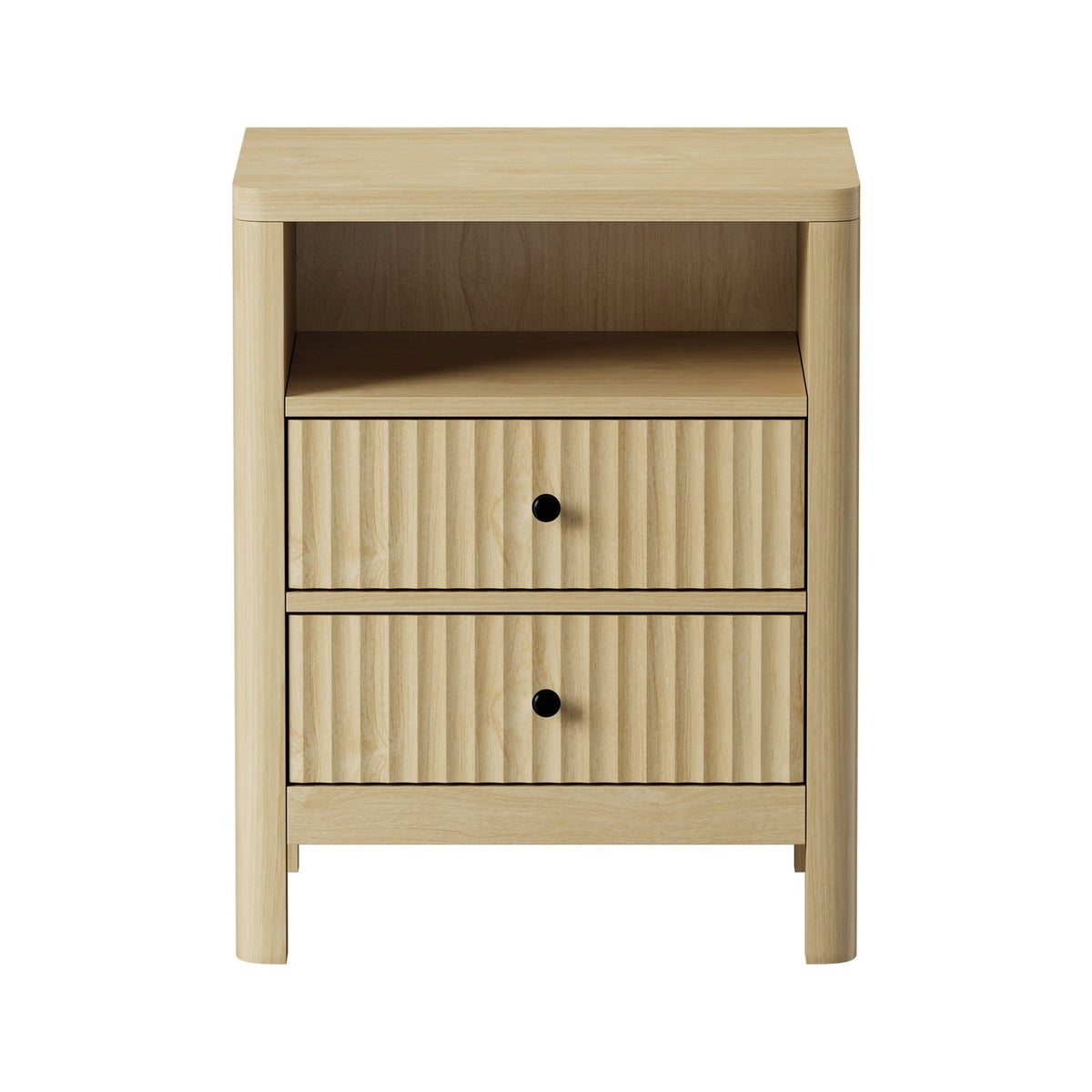 Oikiture Bedside Table 2 Drawers Side End Tables Nightstand Open Shelf Natural