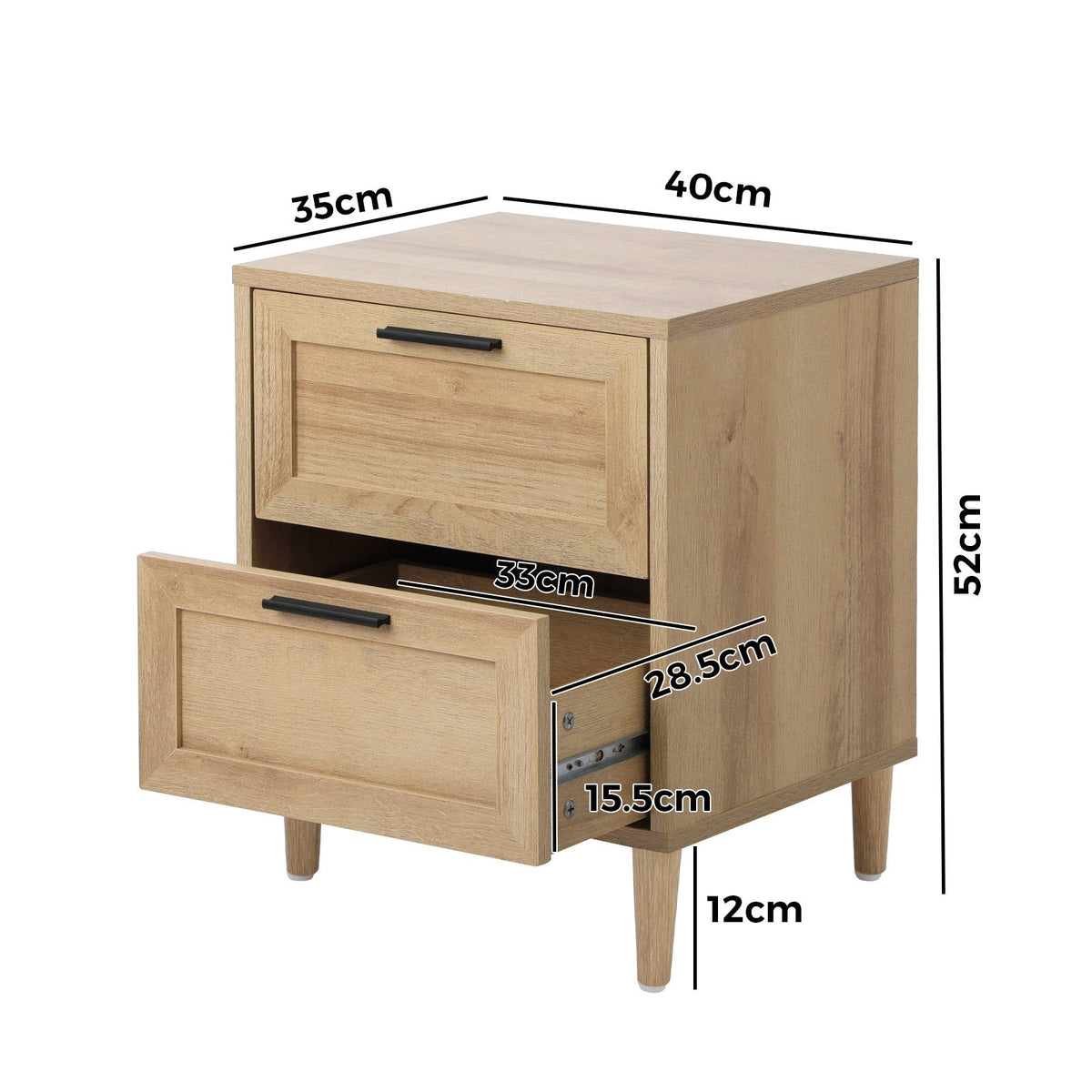 Oikiture Bedside Table Nightstand 2 Drwers Side End Table Storage Natural
