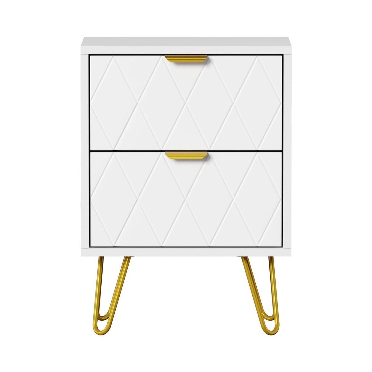 Oikiture Bedside Table 2 Drawers Gold Metal Nightstand Storage Cabinet White