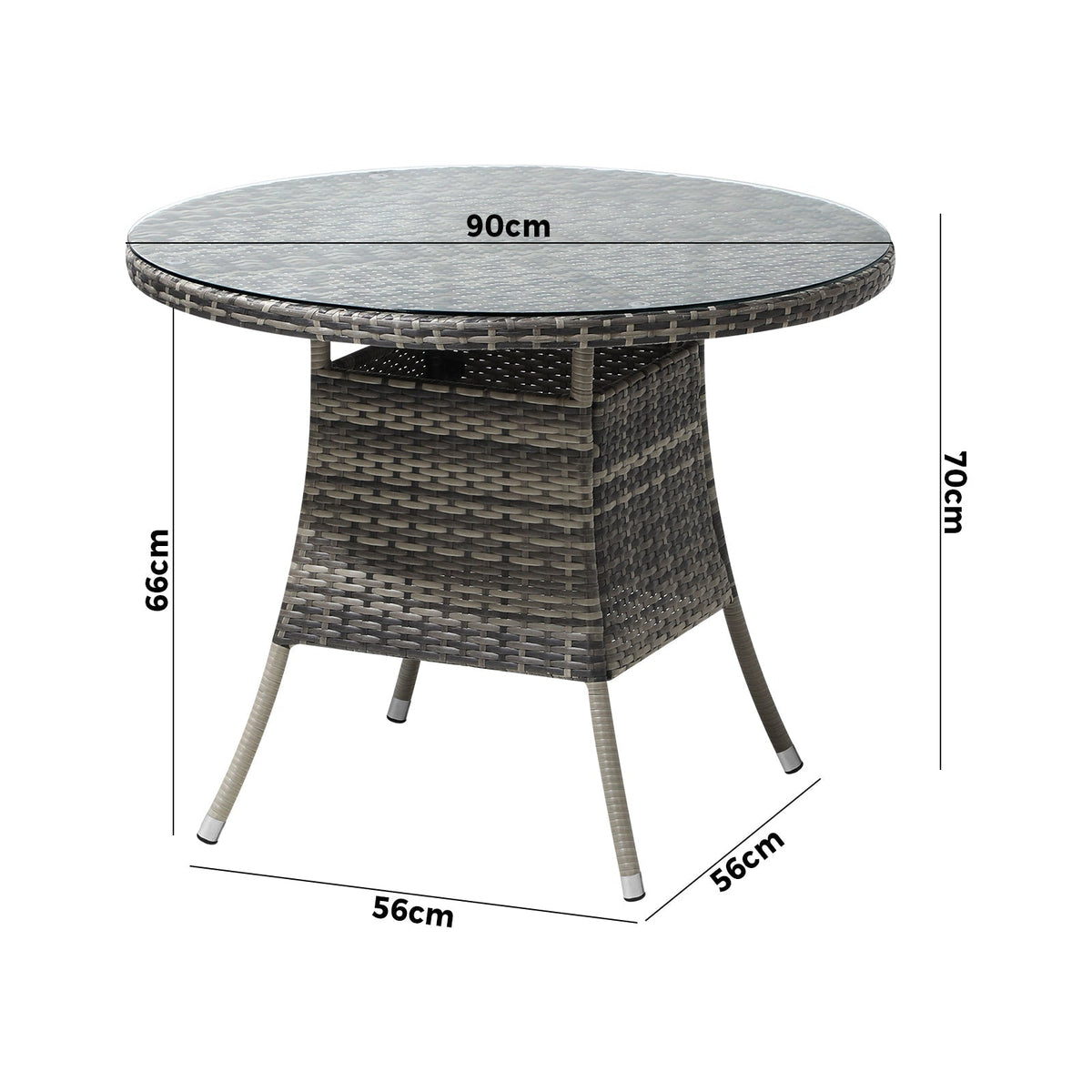 Livsip 90CM Outdoor Dining Table Round Rattan Glass Table Patio Furniture Grey