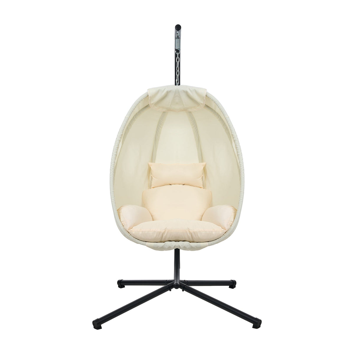 Livsip Outdoor Egg Hanging Chair Swing Seat Furniture with Stand Cushions Beige