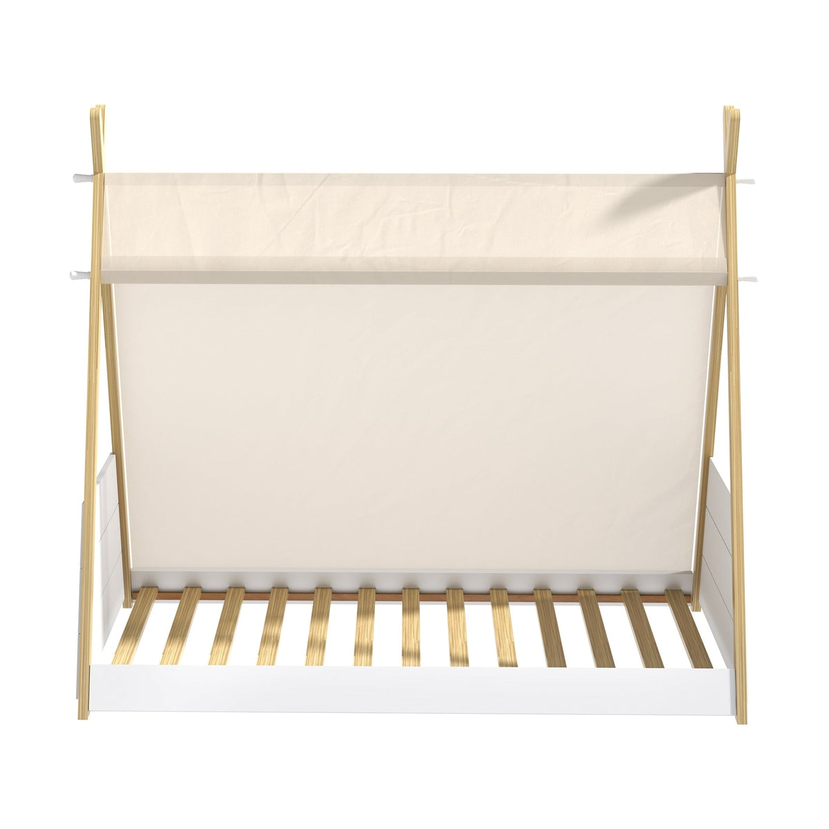 Oikiture Kids Bed Frame Wooden Timber Single Canvas Teepee Bed Frame Platform