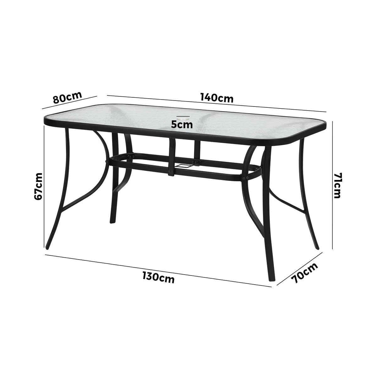 Livsip 140cm Outdoor Dining Glass Table Rectangle Patio Furniture Lounge Bistro