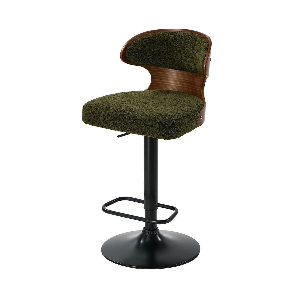 Oikiture 2x Bar Stools Swivel Kitchen Bar Chairs Gas Lift Stool Boucle Green