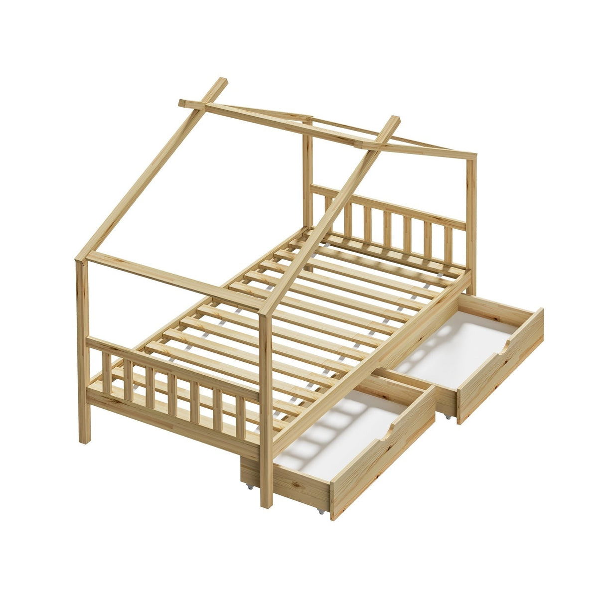 Oikiture Bed Frame Wooden Single Timber House Base Beds Pine Storage Drawers