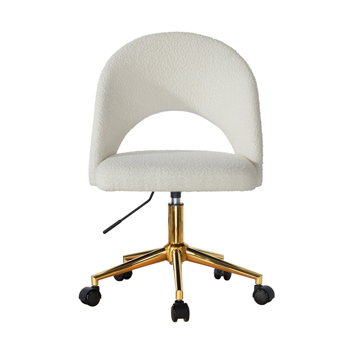 Oikiture High Back Hollow Armless Home Office Chair Boucle White and Gold