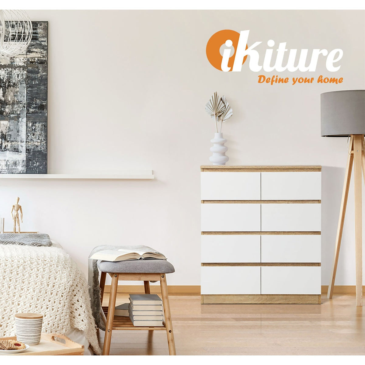 Oikiture Chest of Drawers Tallboy Dresser Table Storage Cabinet Wooden White