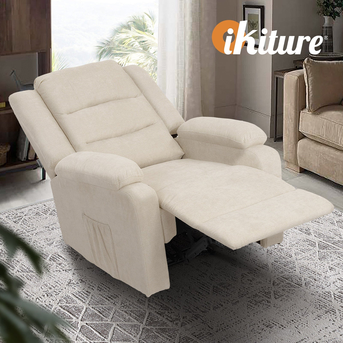 Oikiture Recliner Chair ArmChair Padded Lounge With Side Pocket Polyester/PU
