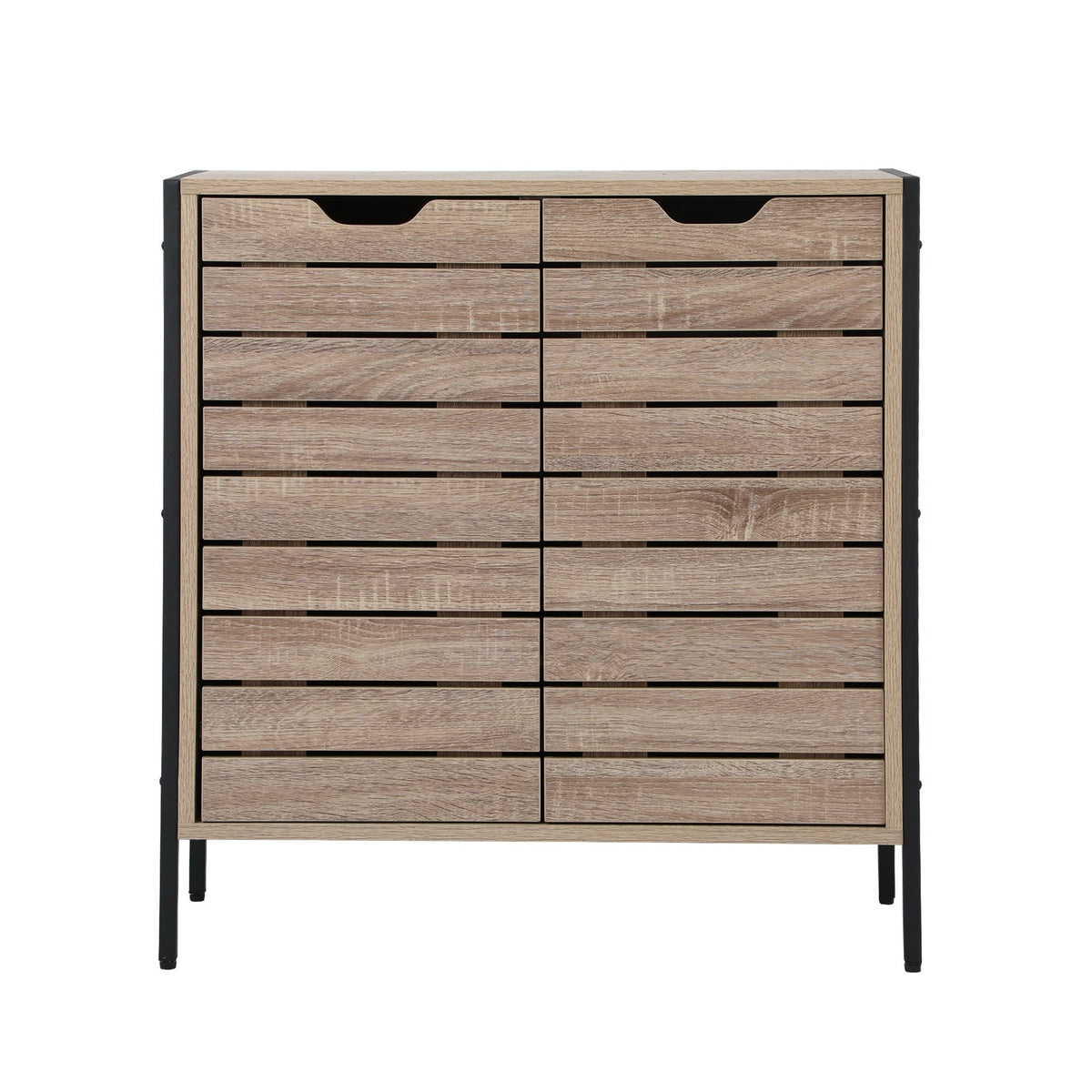 Oikiture Shoe Rack Shoes Storage Cabinet Organiser Shelf 2 Doors Brown