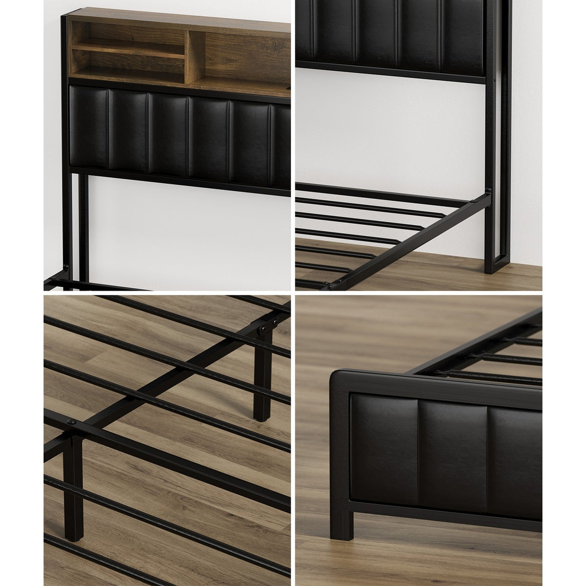 Oikiture Queen Double King Single Bed Frame with LED Headboard 2 Drawers USB