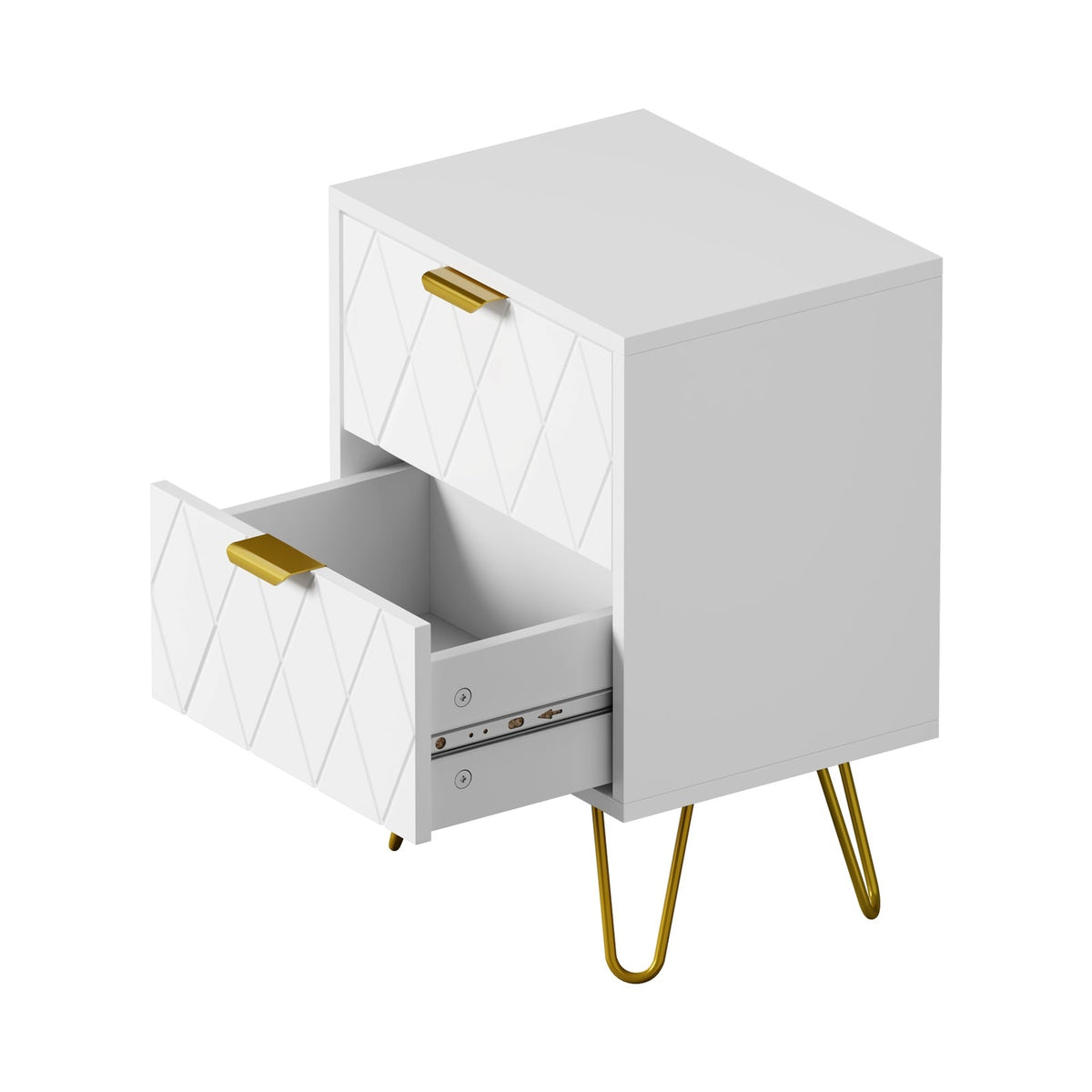 Oikiture Bedside Table 2 Drawers Gold Metal Nightstand Storage Cabinet White