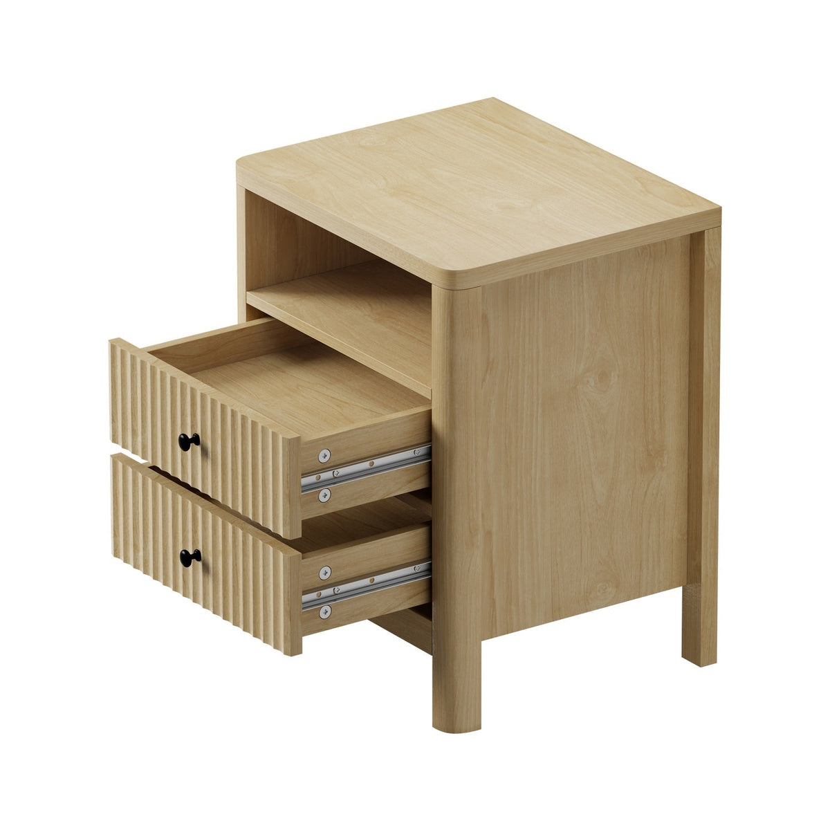 Oikiture Bedside Table 2 Drawers Side End Tables Nightstand Open Shelf Natural