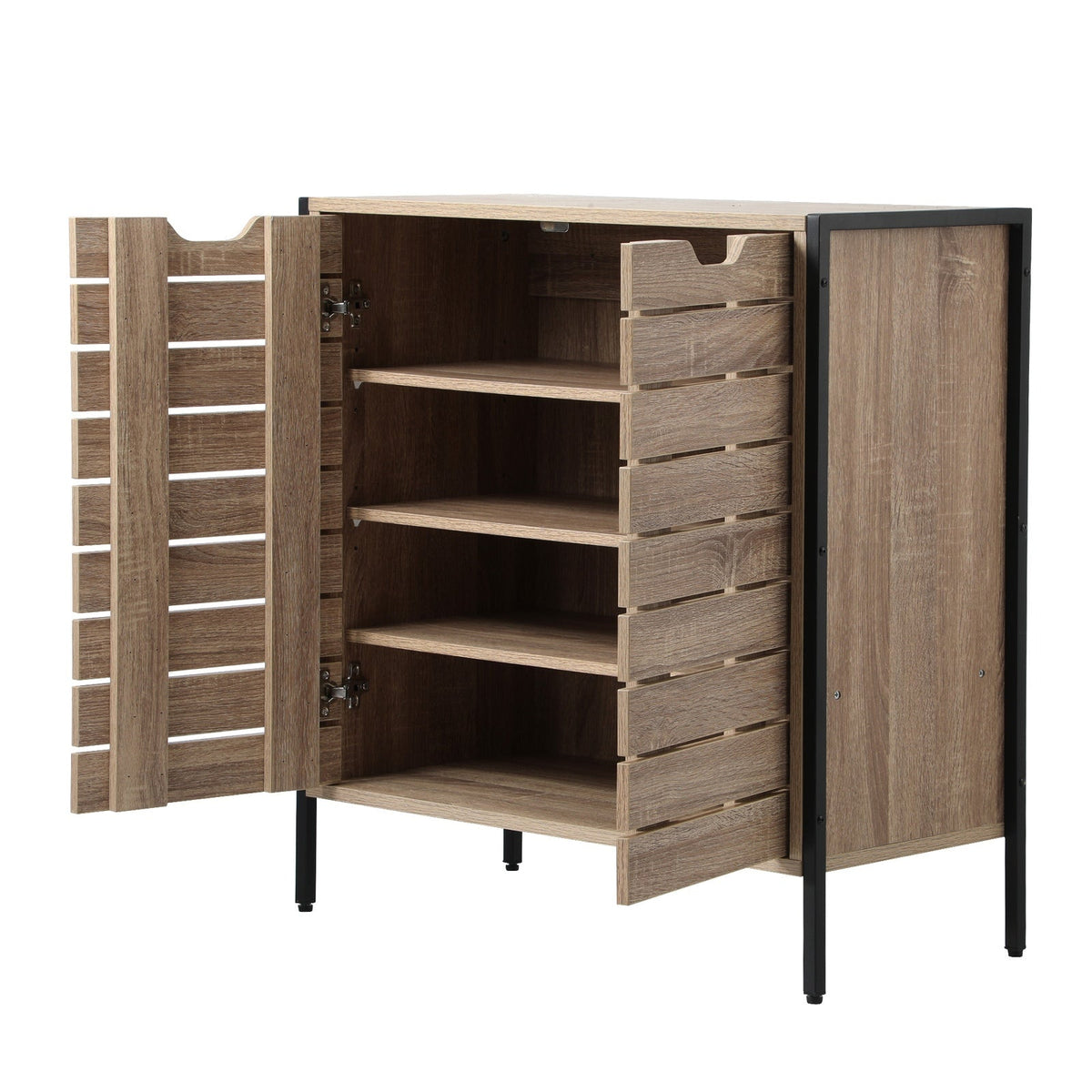 Oikiture Shoe Rack Shoes Storage Cabinet Organiser Shelf 2 Doors Brown