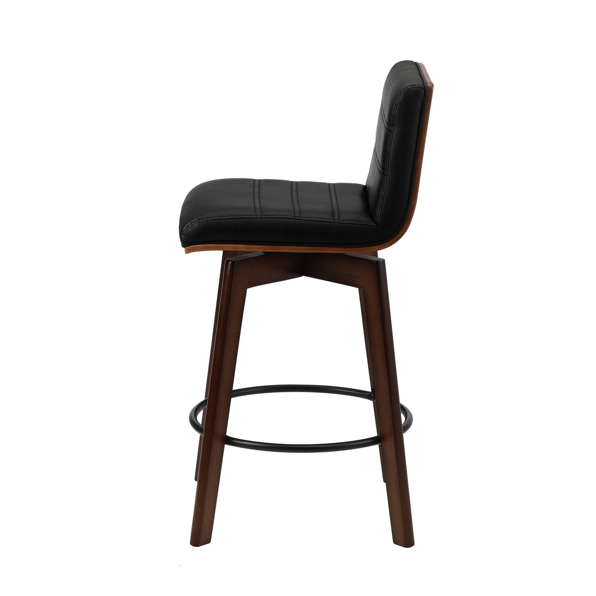 Oikiture 2x Wooden Bar Stools Kitchen Counter Swivel Dining Chair PU Leather