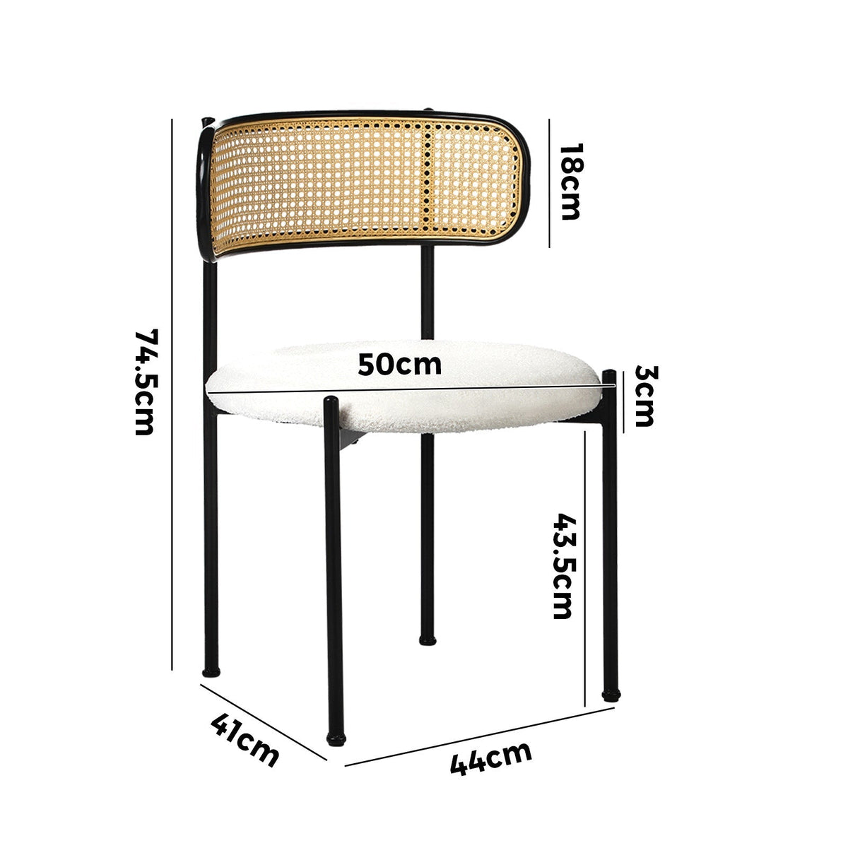 Oikiture Dining Chair Round Boucle Kitchen Lounge Backrest Black and White