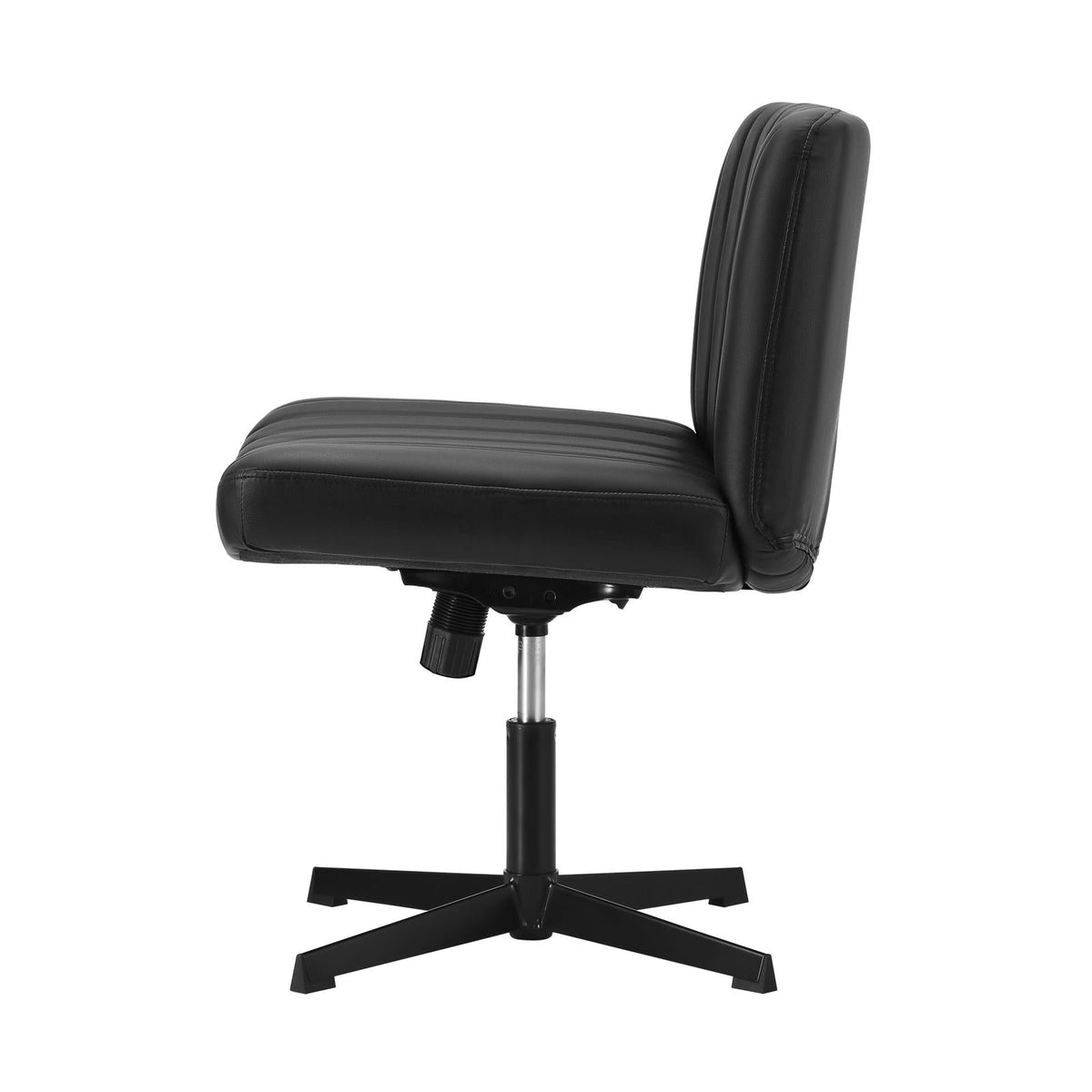 Oikiture Mid Back Armless Office Desk Chair Wide Seat PU Leather Black