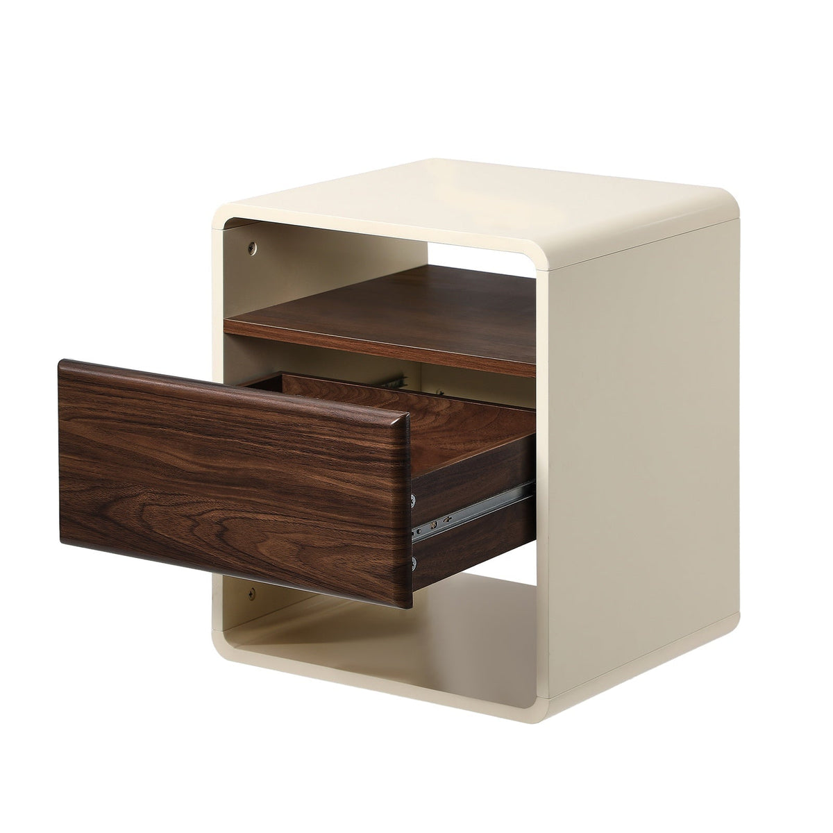 Oikiture Bedside Table Side Nightstand With Drawer Storage Shelf Retro-Modern