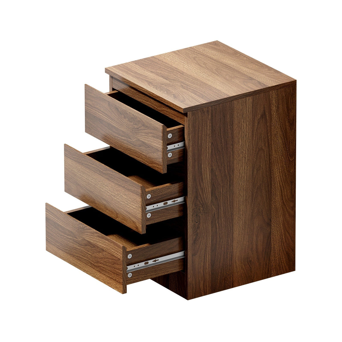 Oikiture Bedside Table 3 Drawers Side Tables Storage Cabinet Nightstand Walnut