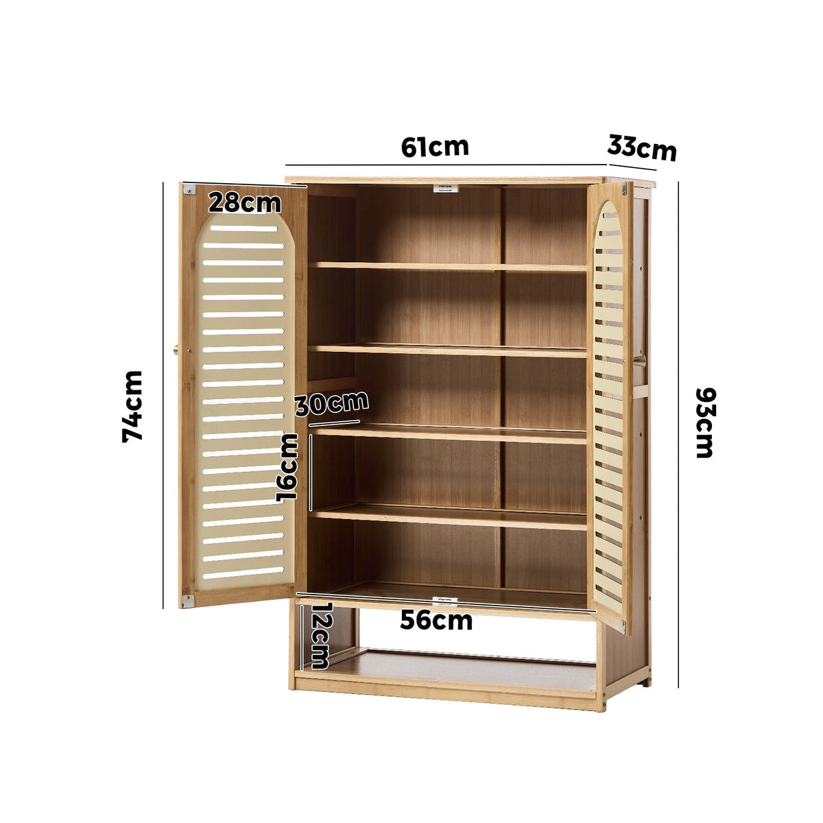 Oikiture Shoe Storage Cabinet 2 Doors Bamboo Shoe Organiser Shelf Beige