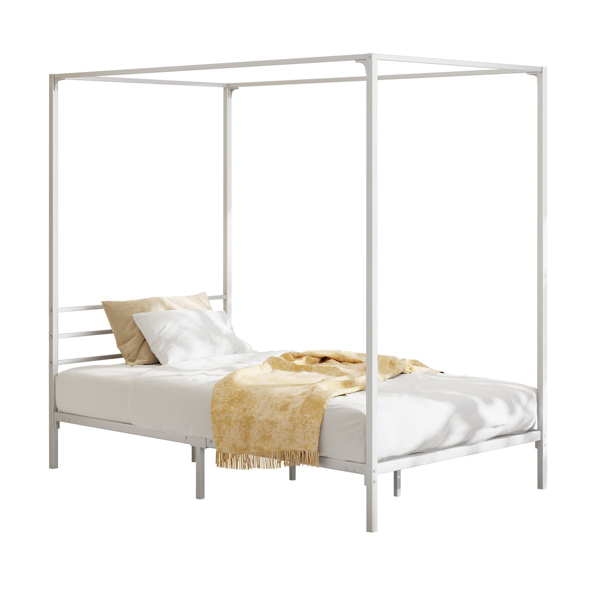 Oikiture Metal Bed Frame Queen Double Single Size Canopy Beds Platform