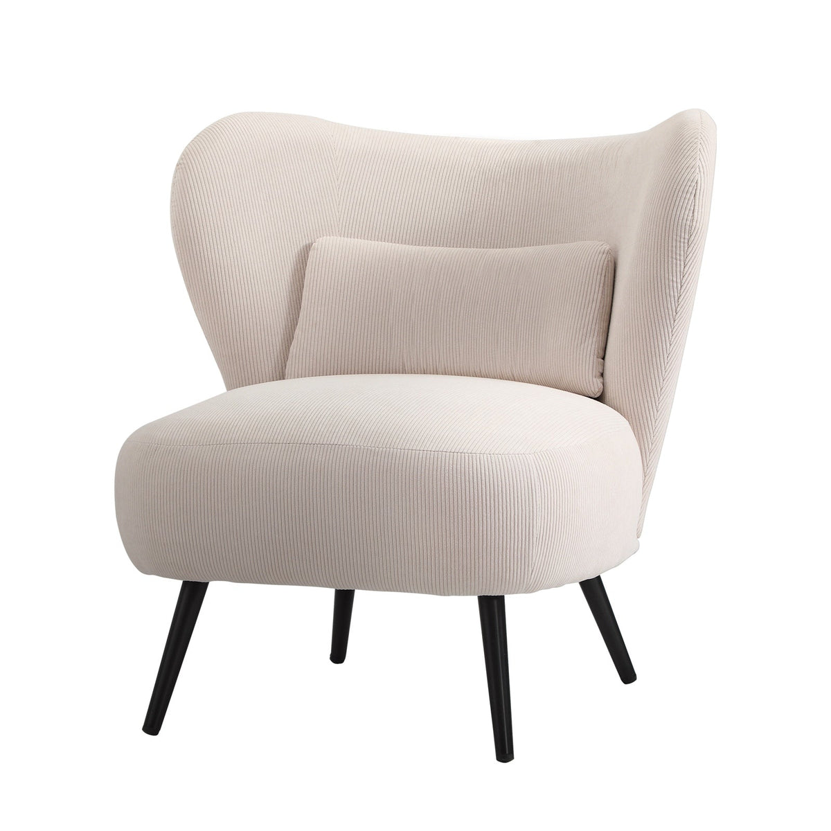 Oikiture Armchair Lounge Chair with Lumbar Pillow Wingback Velvet Beige