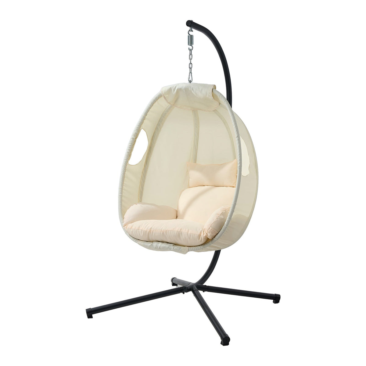 Livsip Outdoor Egg Hanging Chair Swing Seat Furniture with Stand Cushions Beige