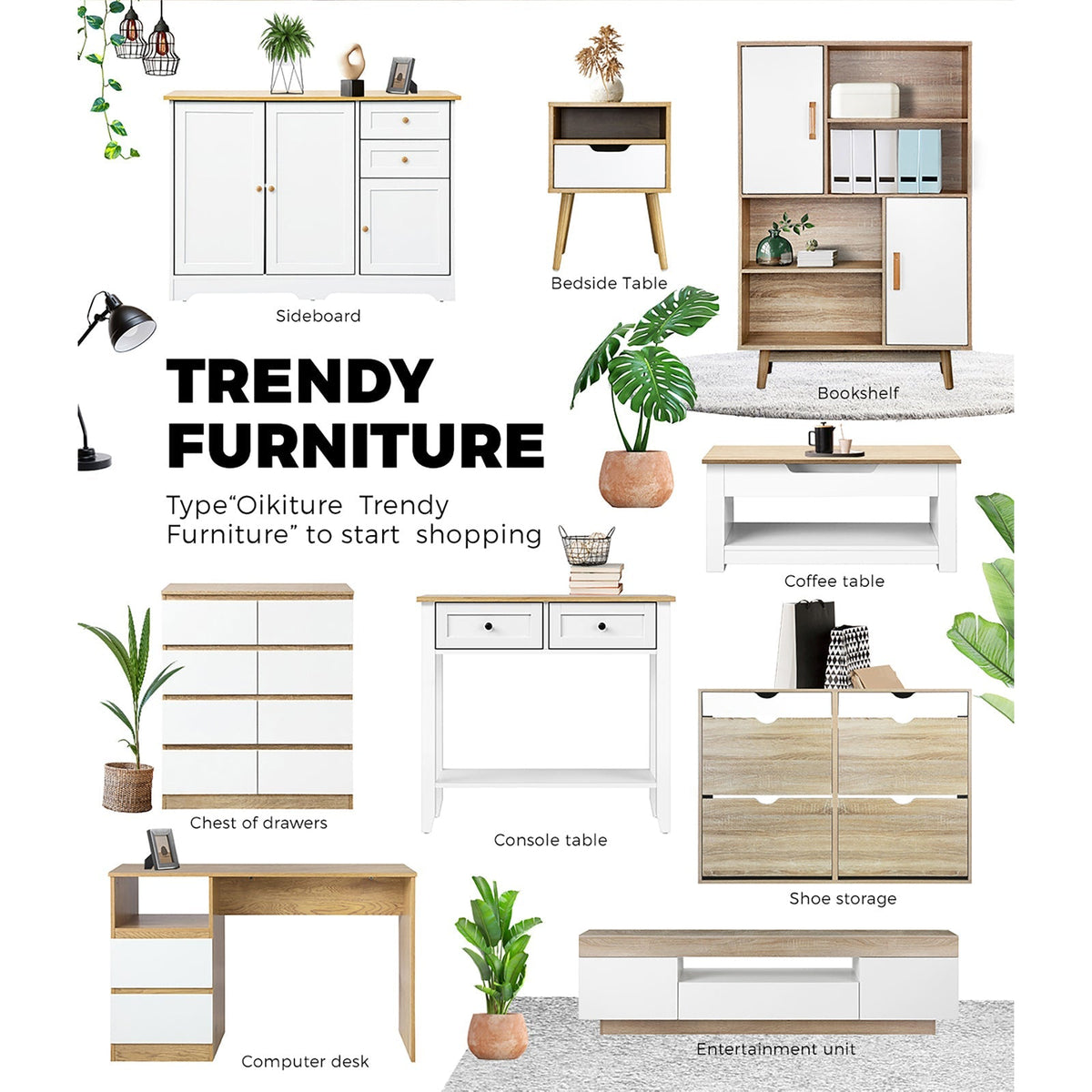 Oikiture Chest of Drawers Tallboy Dresser Table Storage Cabinet Wooden White