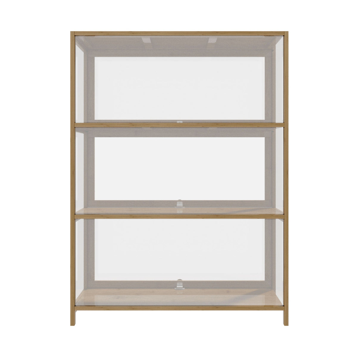 Oikiture Display Cabinet Storage 3-Tier Shelves Clear Bookcase Stand Rack Oak