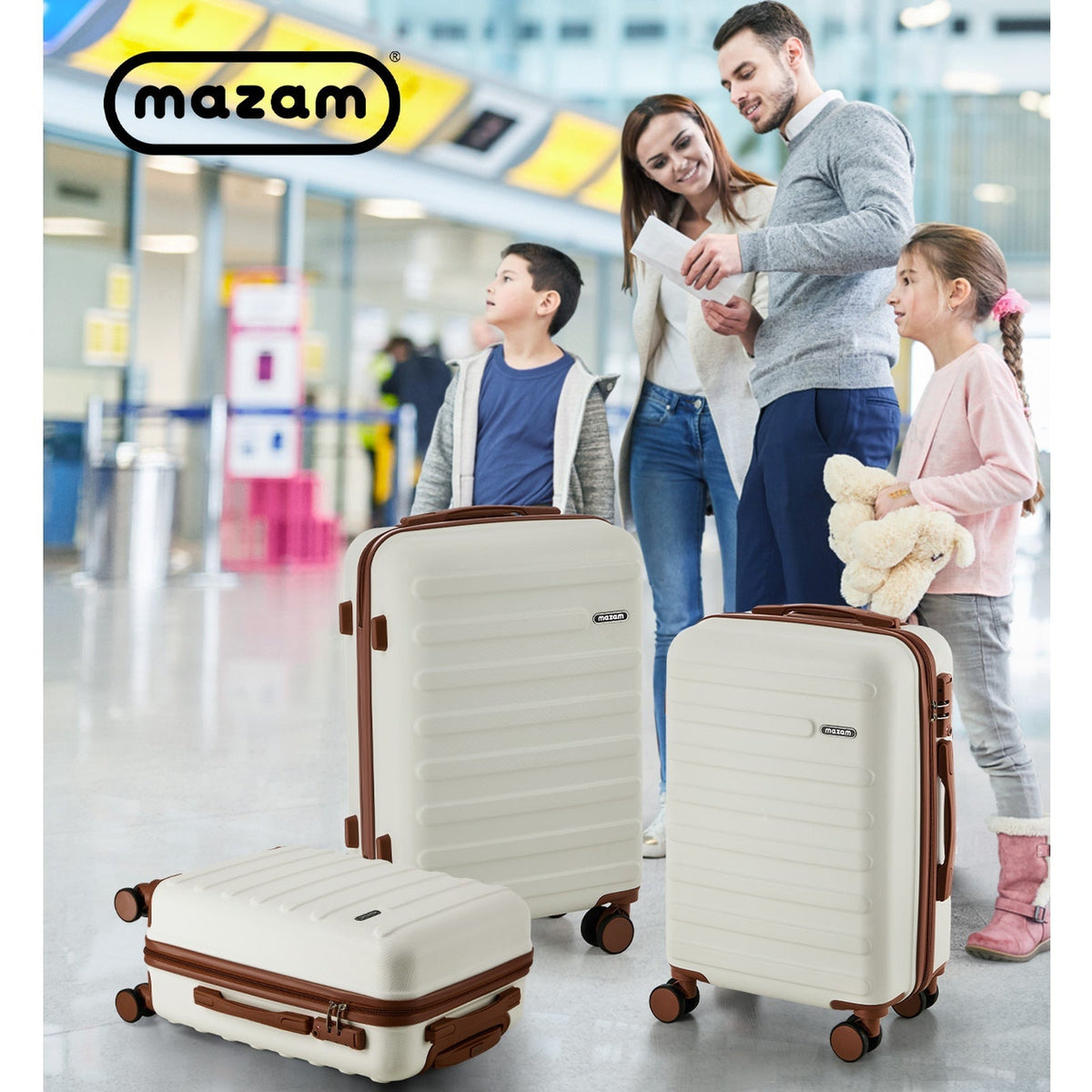 Mazam 3PCS Luggage Suitcase Trolley Set Travel TSA Lock Hard Shell Case White