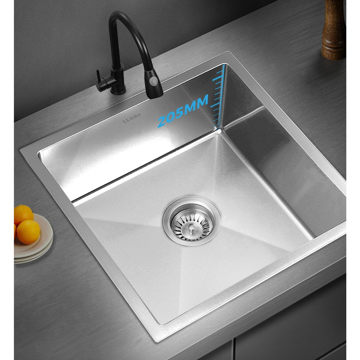 Welba Kitchen Sink Stainless Steel Single Double Bowl Basin With Waste Silver