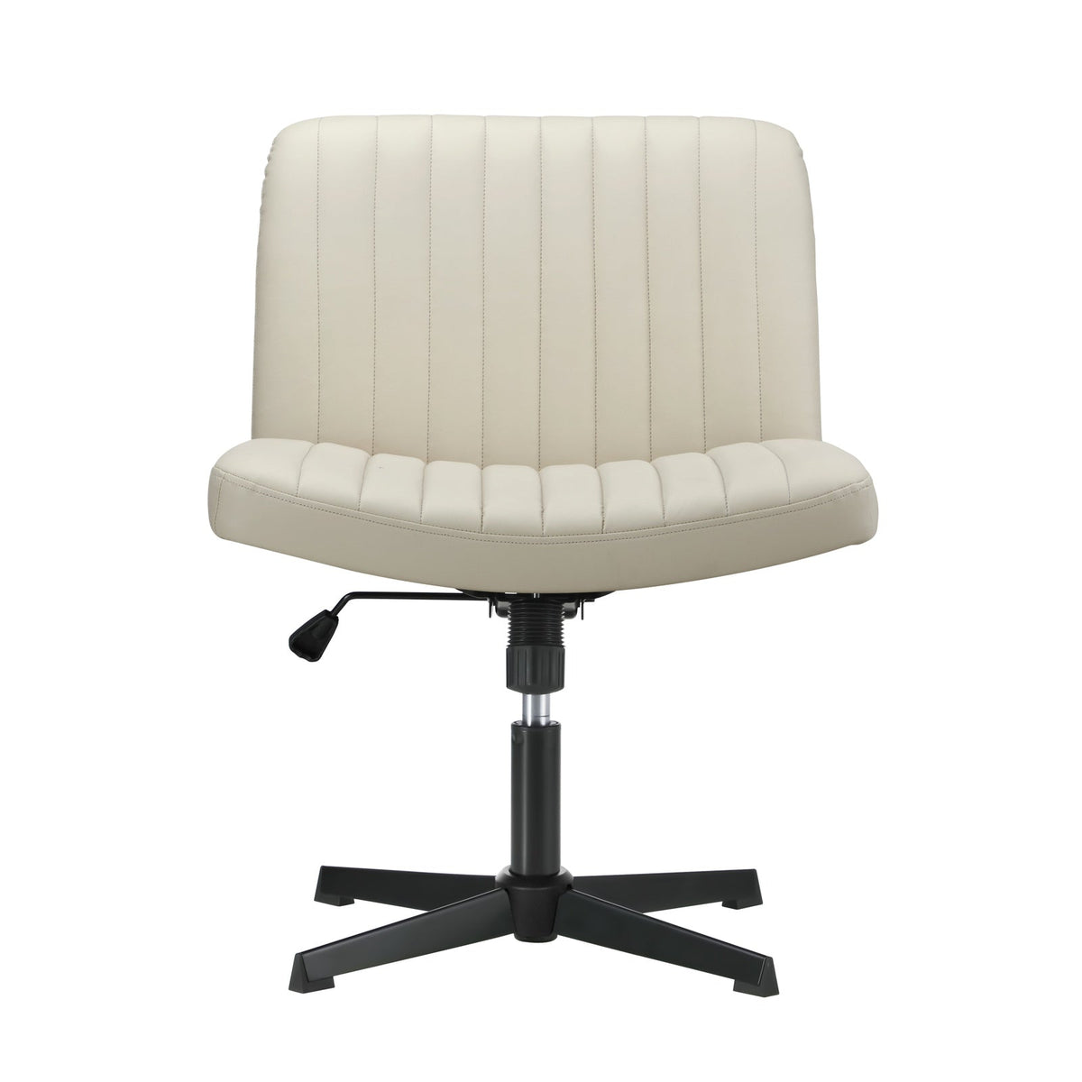 Oikiture Mid Back Armless Office Desk Chair Wide Seat PU Leather Beige