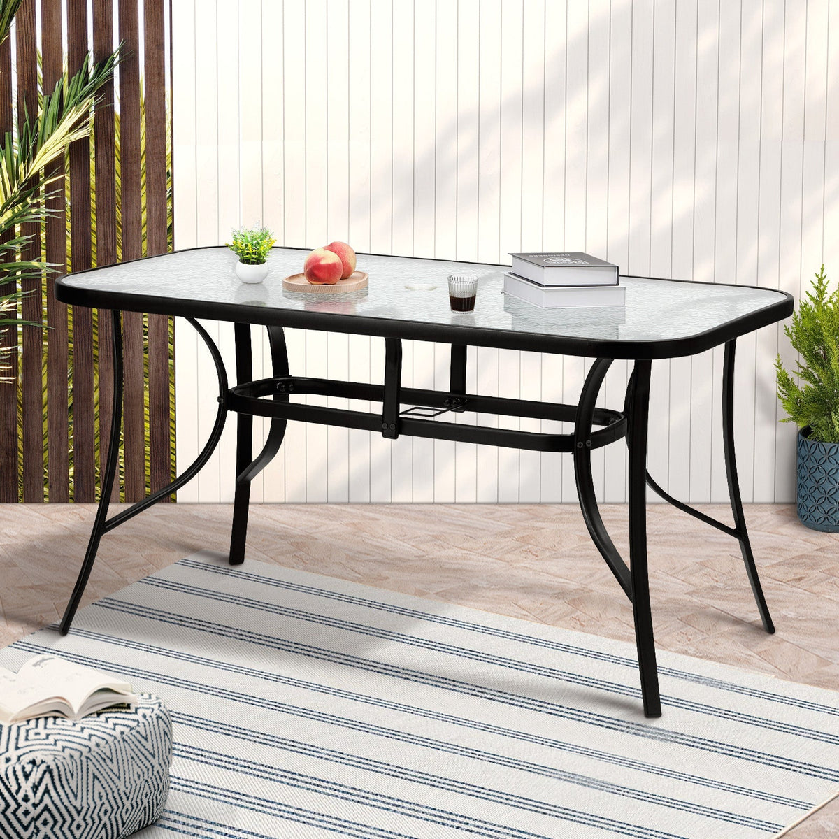 Livsip 140cm Outdoor Dining Glass Table Rectangle Patio Furniture Lounge Bistro