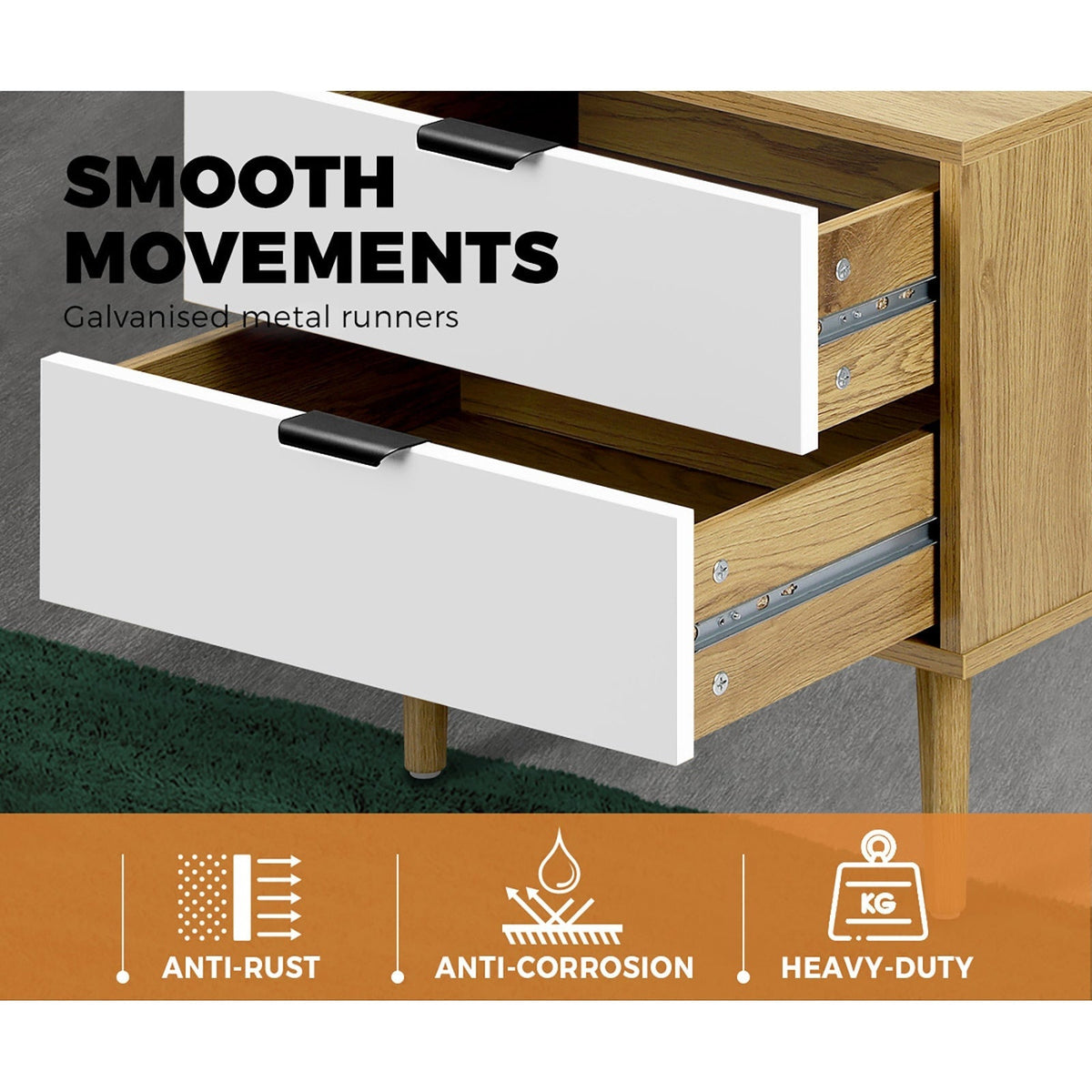 Oikiture Bedside Tables 2 Drawers Side Table Nightstand Storage Cabinet Wood