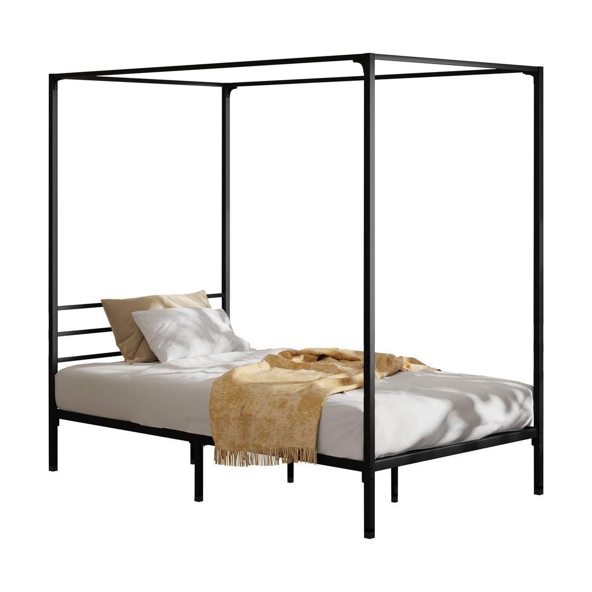 Oikiture Metal Bed Frame Queen Double Single Size Canopy Beds Platform