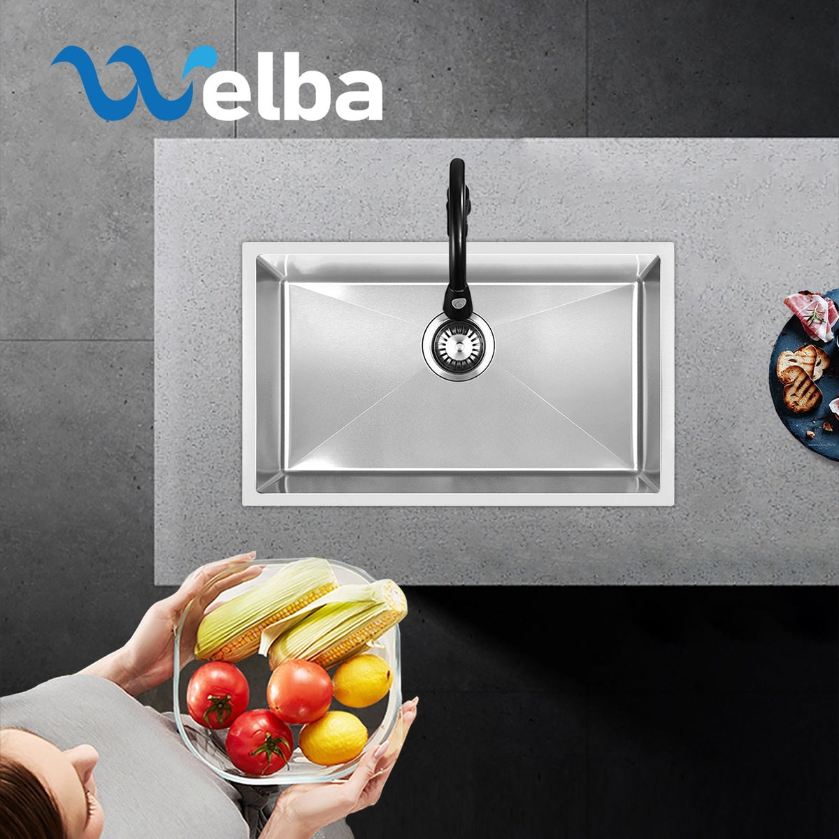 Welba Kitchen Sink Stainless Steel Single Double Bowl Basin With Waste Silver
