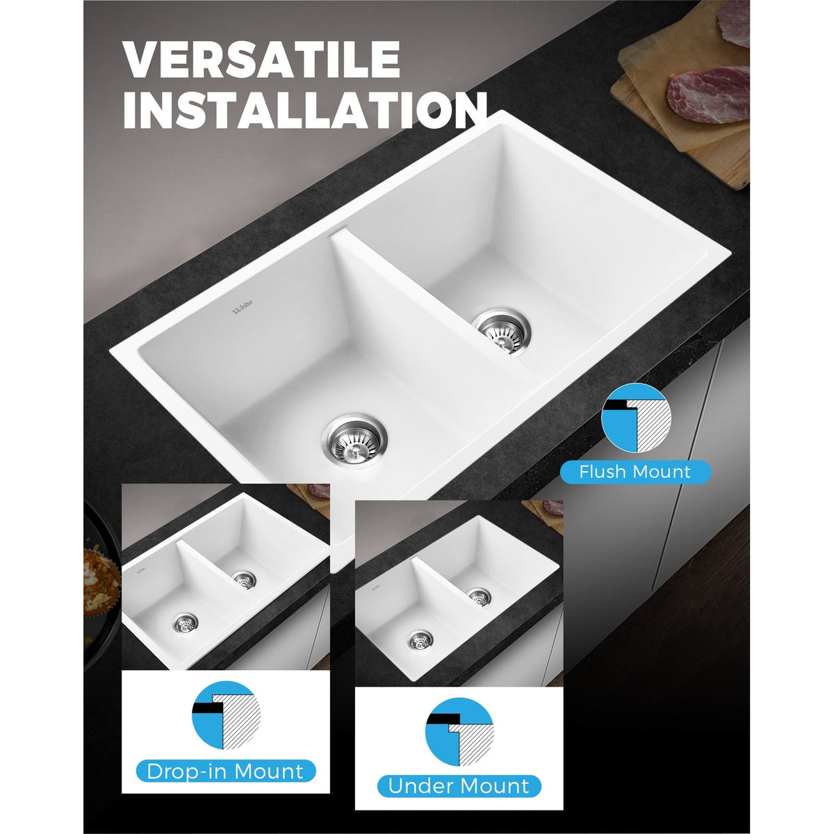Welba Kitchen Sink Basin Stone Sink Bathroom Laundry Single Double Bowl