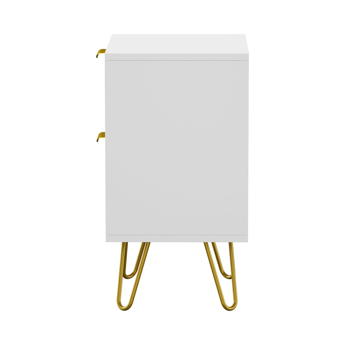 Oikiture Bedside Table 2 Drawers Gold Metal Nightstand Storage Cabinet White