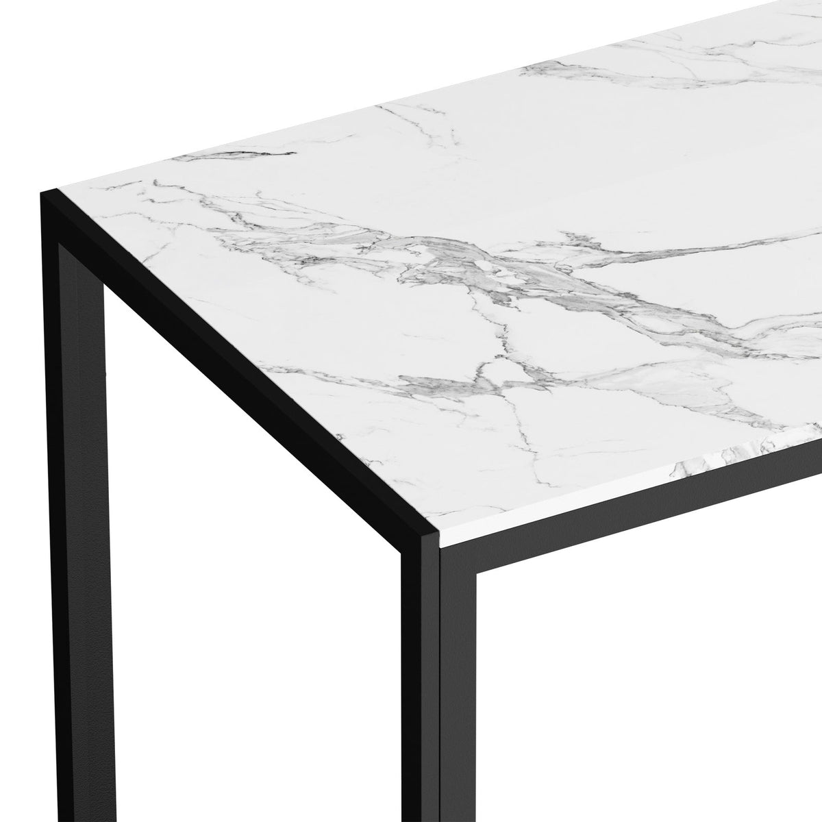 Oikiture 120cm Dining Table Rectangular Kitchen Table with Metal Leg White and Black