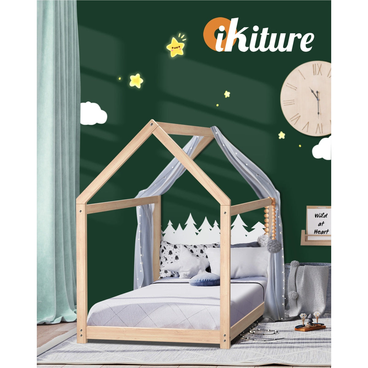 Oikiture Wooden Bed Frame Single Wood Mattress Base Pine Timber Platform