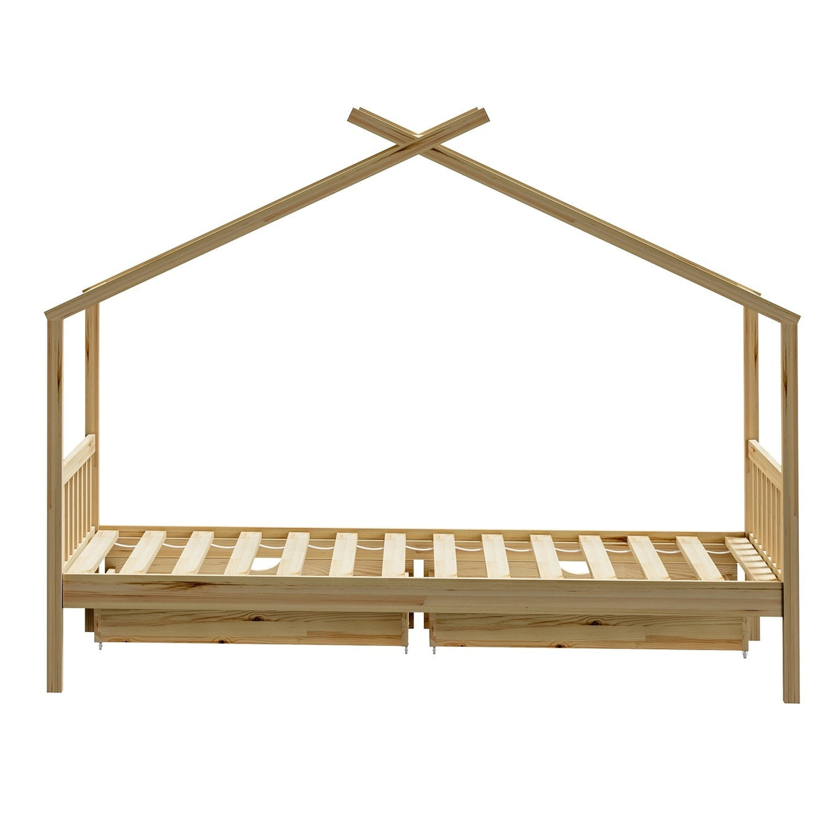 Oikiture Bed Frame Wooden Single Timber House Base Beds Pine Storage Drawers