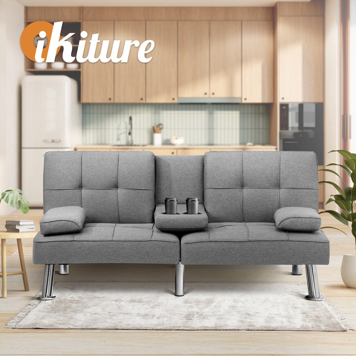 Oikiture Sofa Bed Lounge 3 Seater Futon Couch Recliner Cup Holder Sofabed Seat
