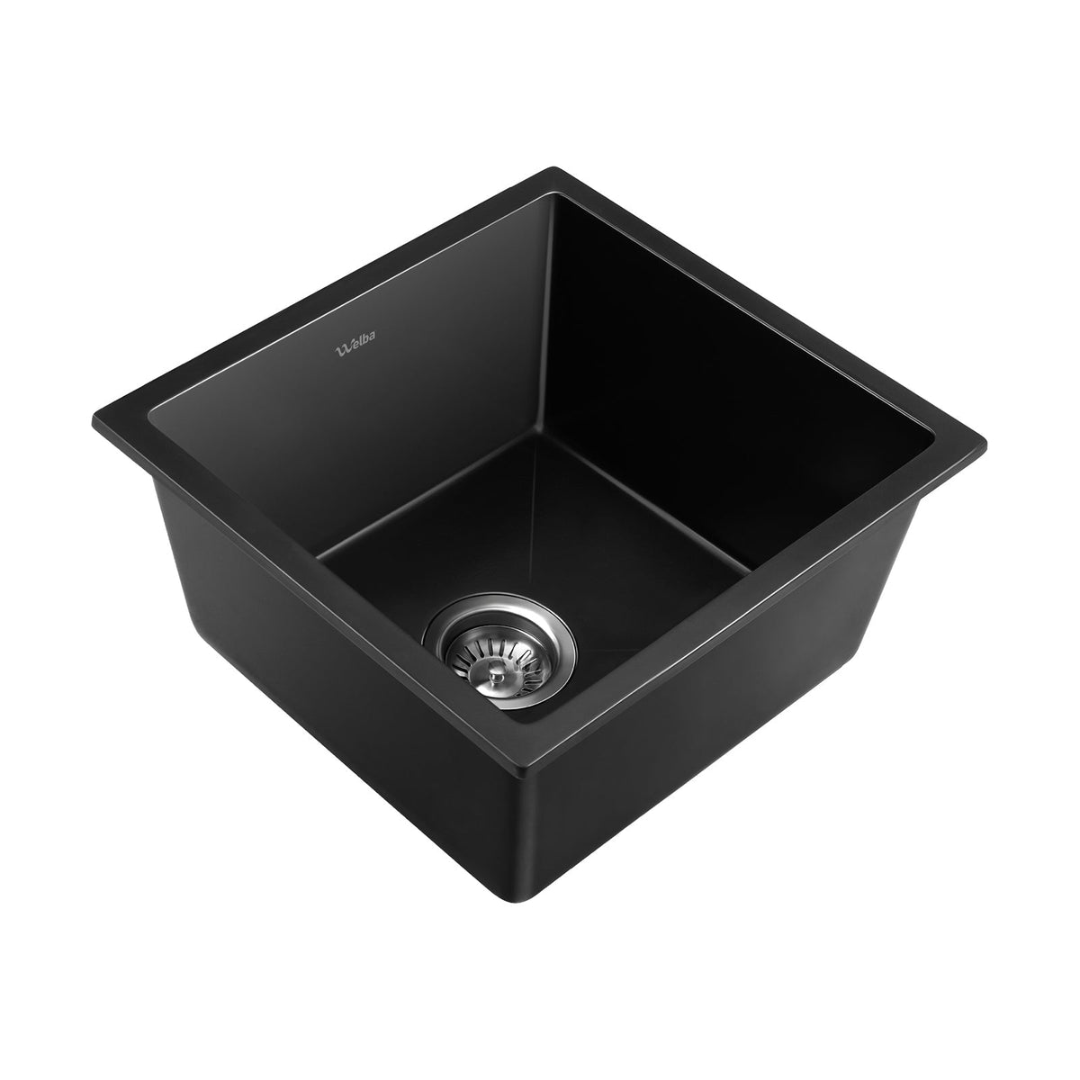 Welba Kitchen Sink Stone Sink Granite Laundry Basin Single Bowl 45cmx45cm Black